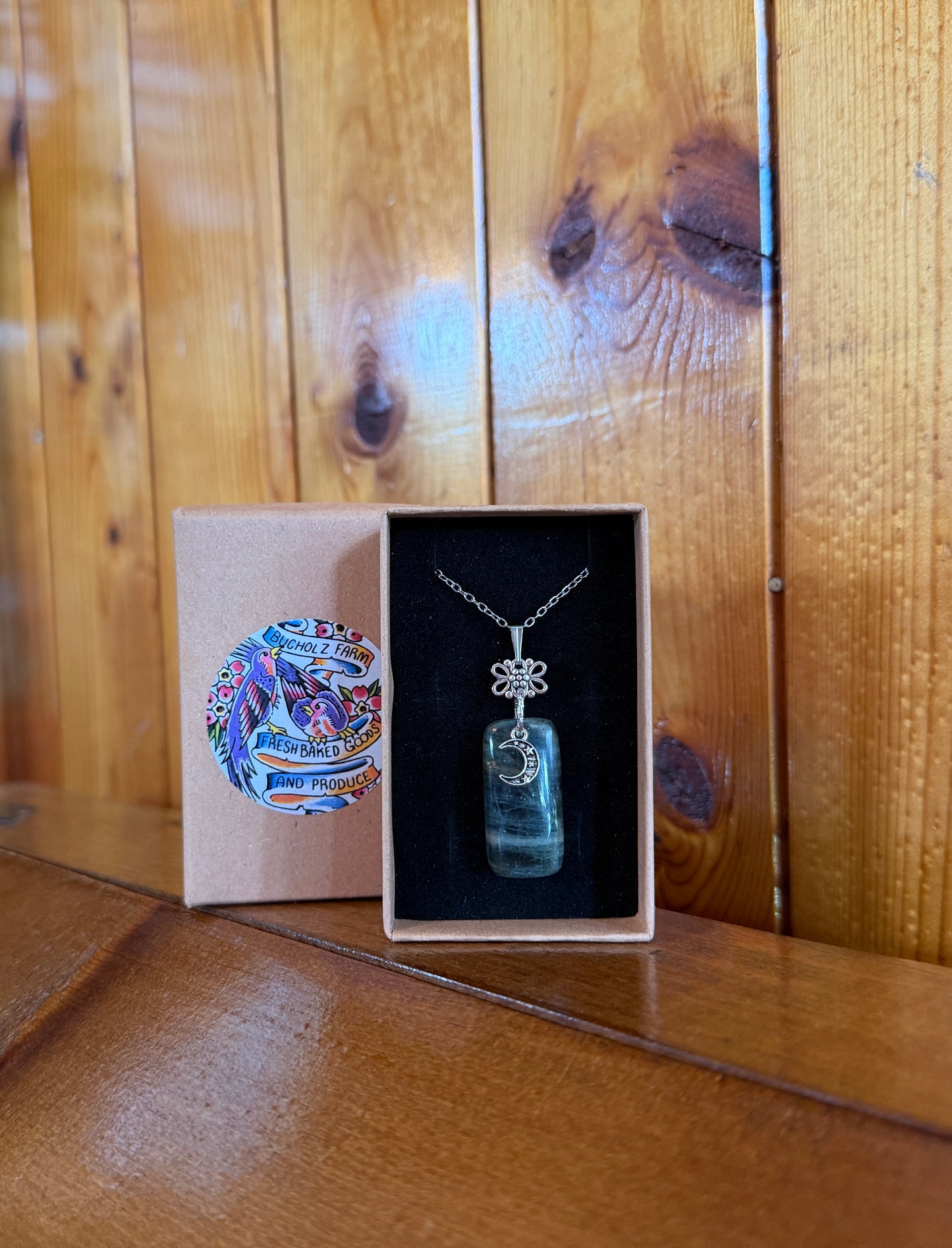 Green Kyanite & Crescent Moon Necklace