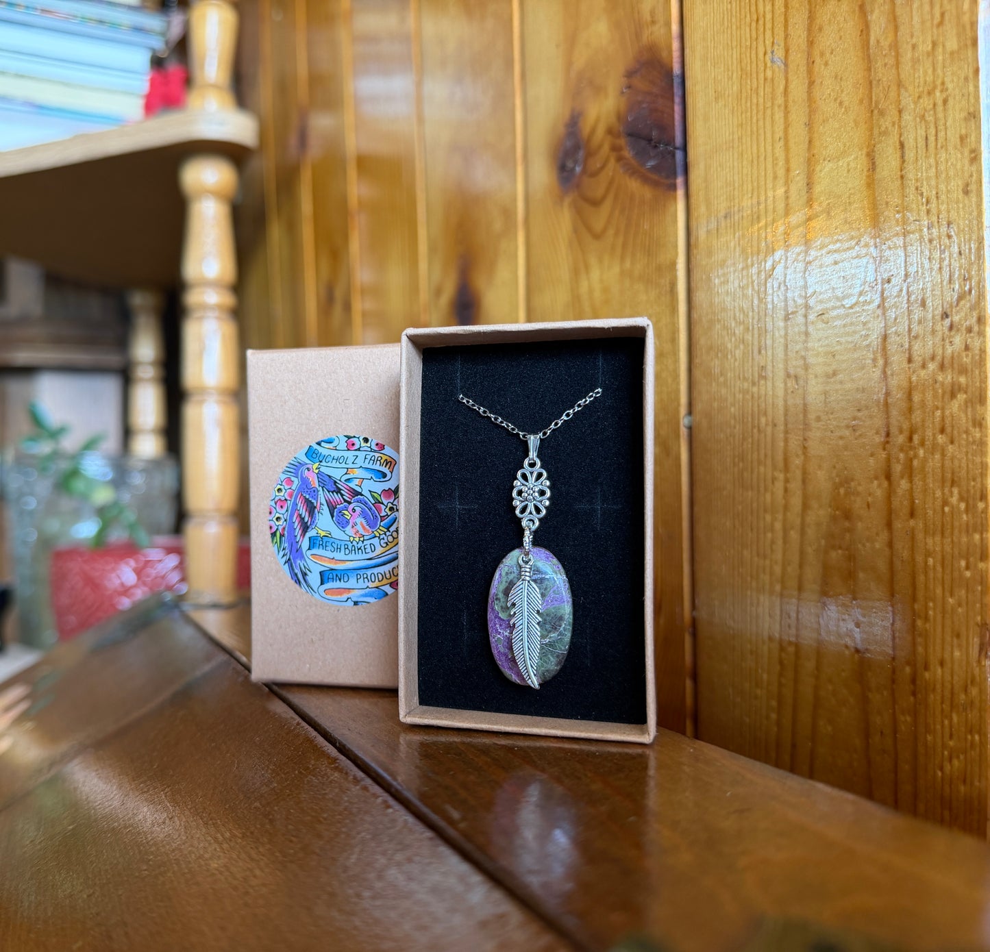 Stichtite & Feather Drop Necklace