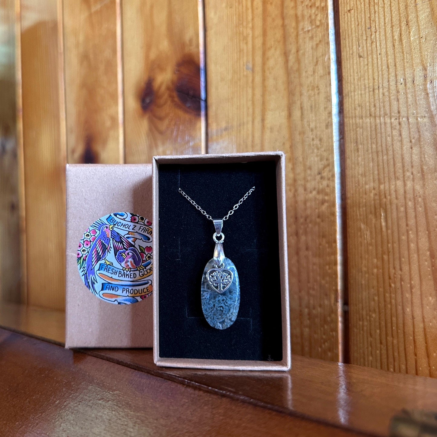 Moss Agate Cabochon & Tree of Life Necklace