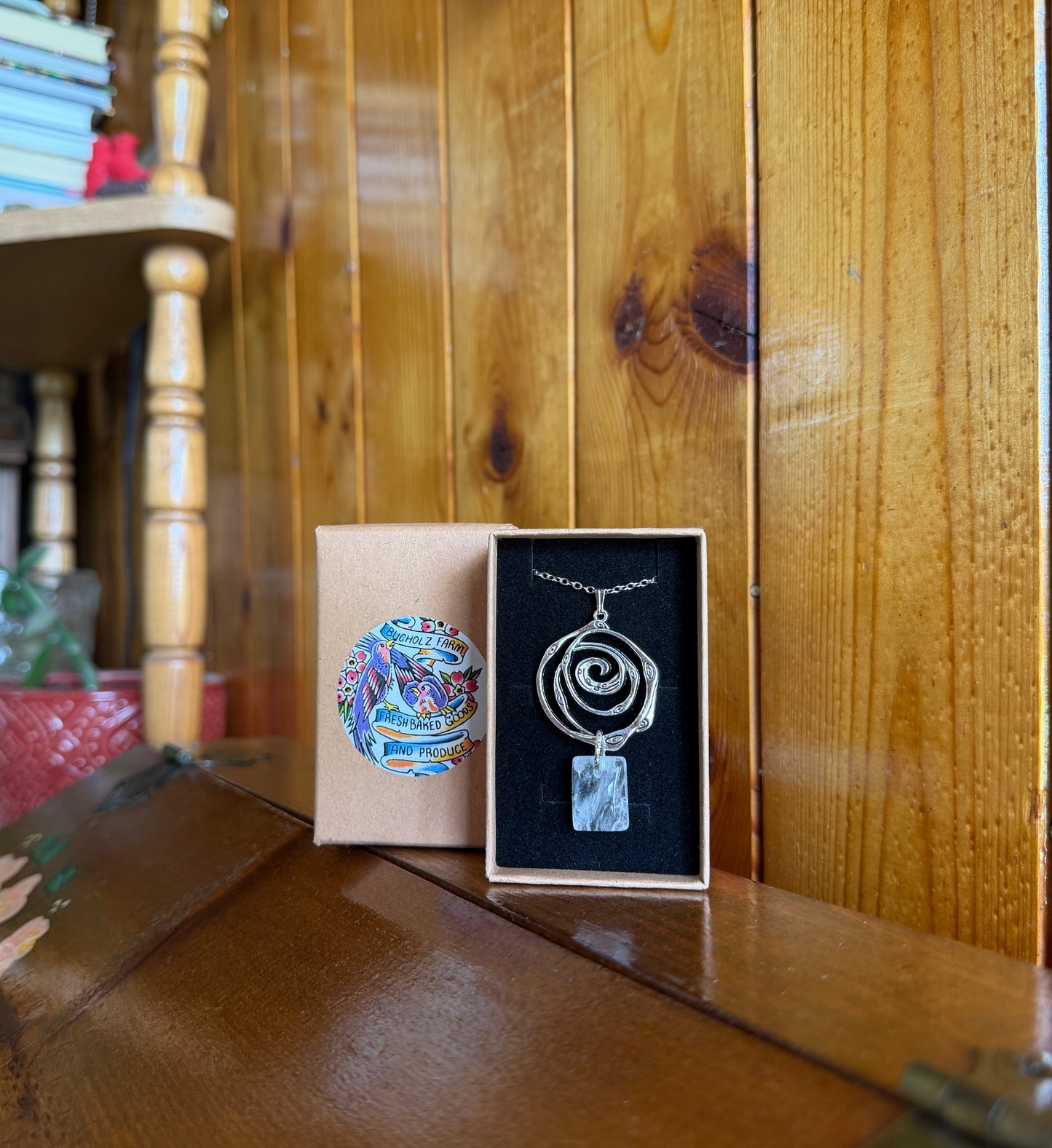 Clear Quartz & Watching Eye Spiral Necklace