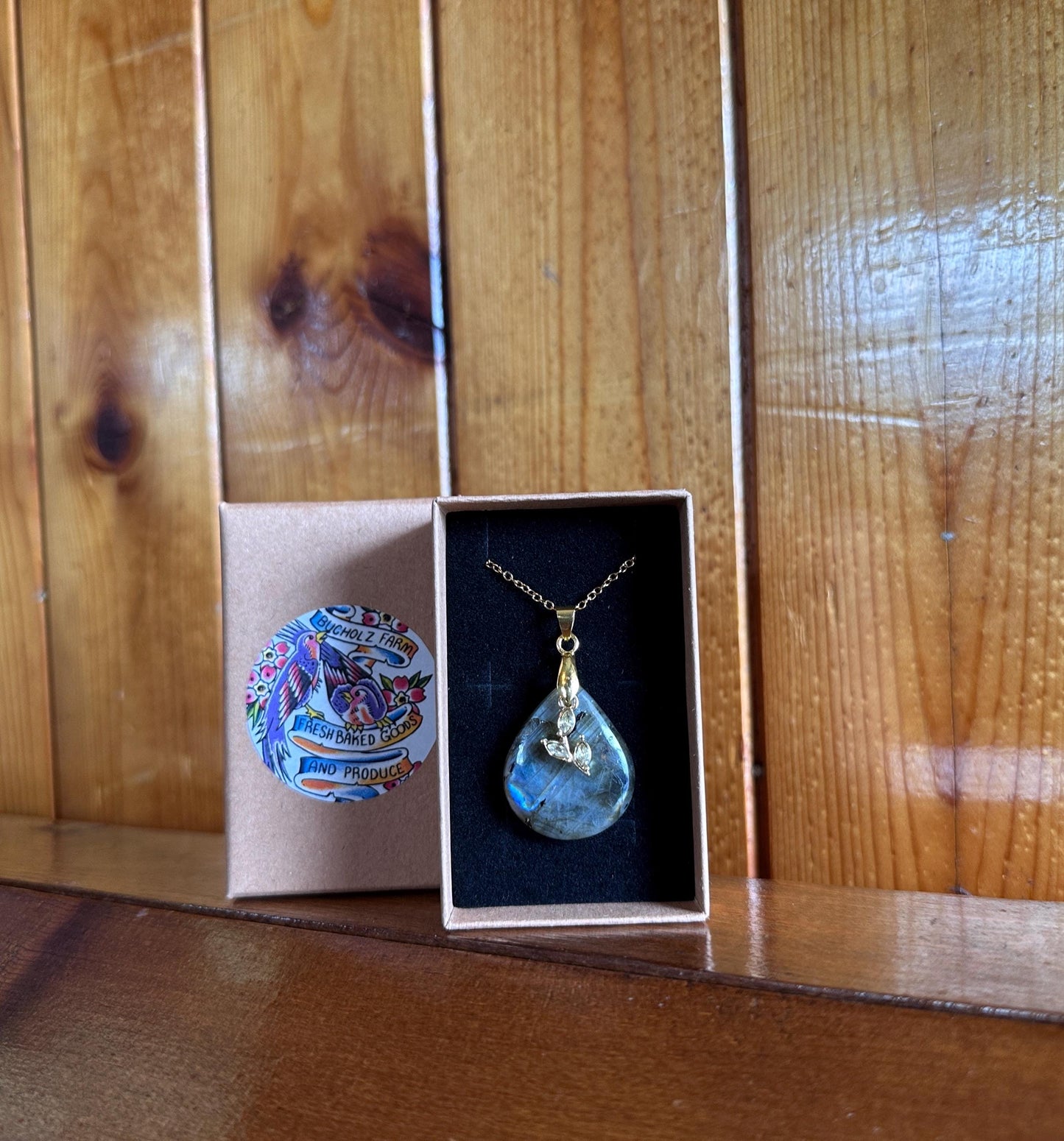Labradorite & Gold Leaf Vine Necklace