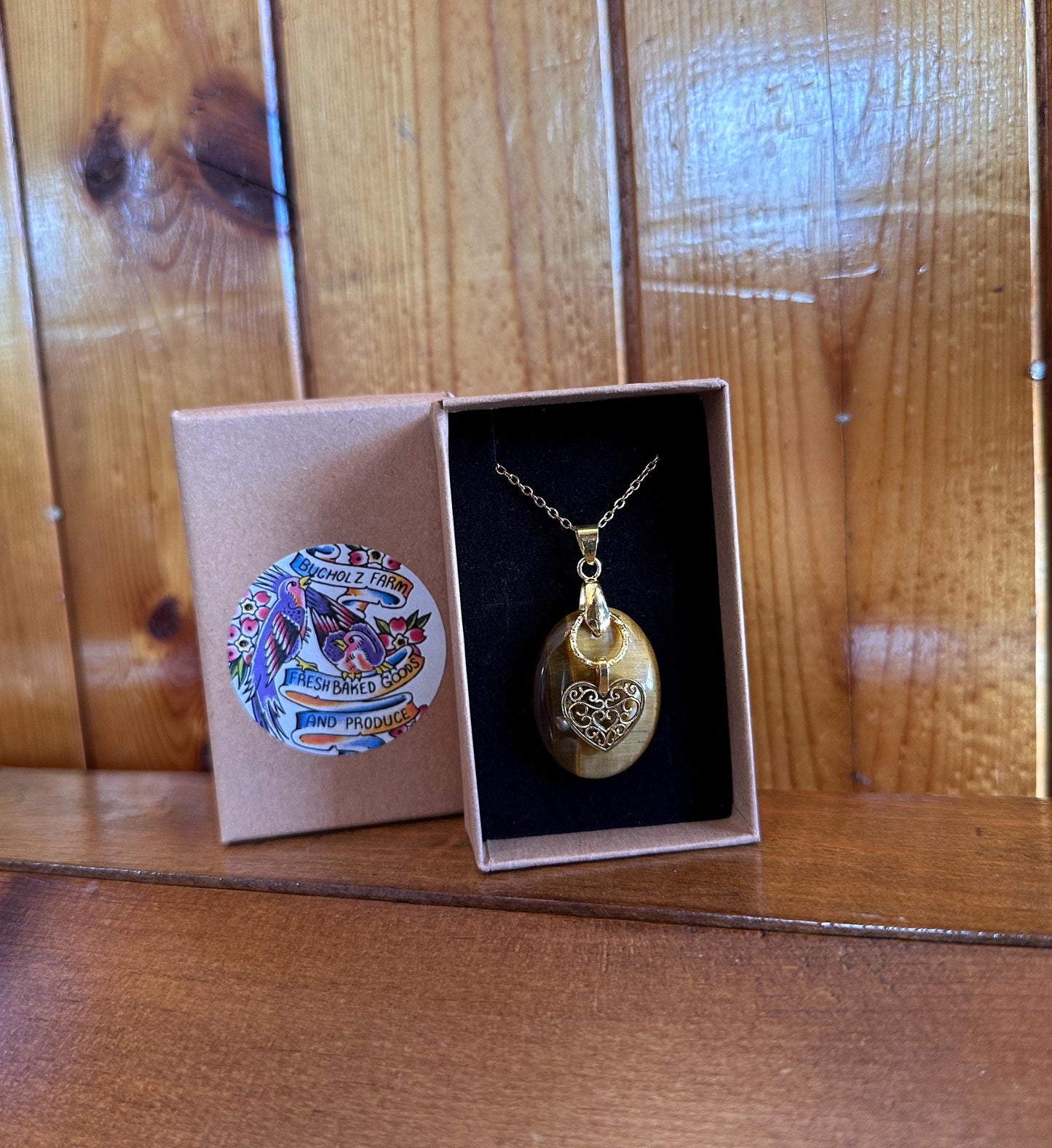 Tigers Eye & Vintage Style Heart Necklace