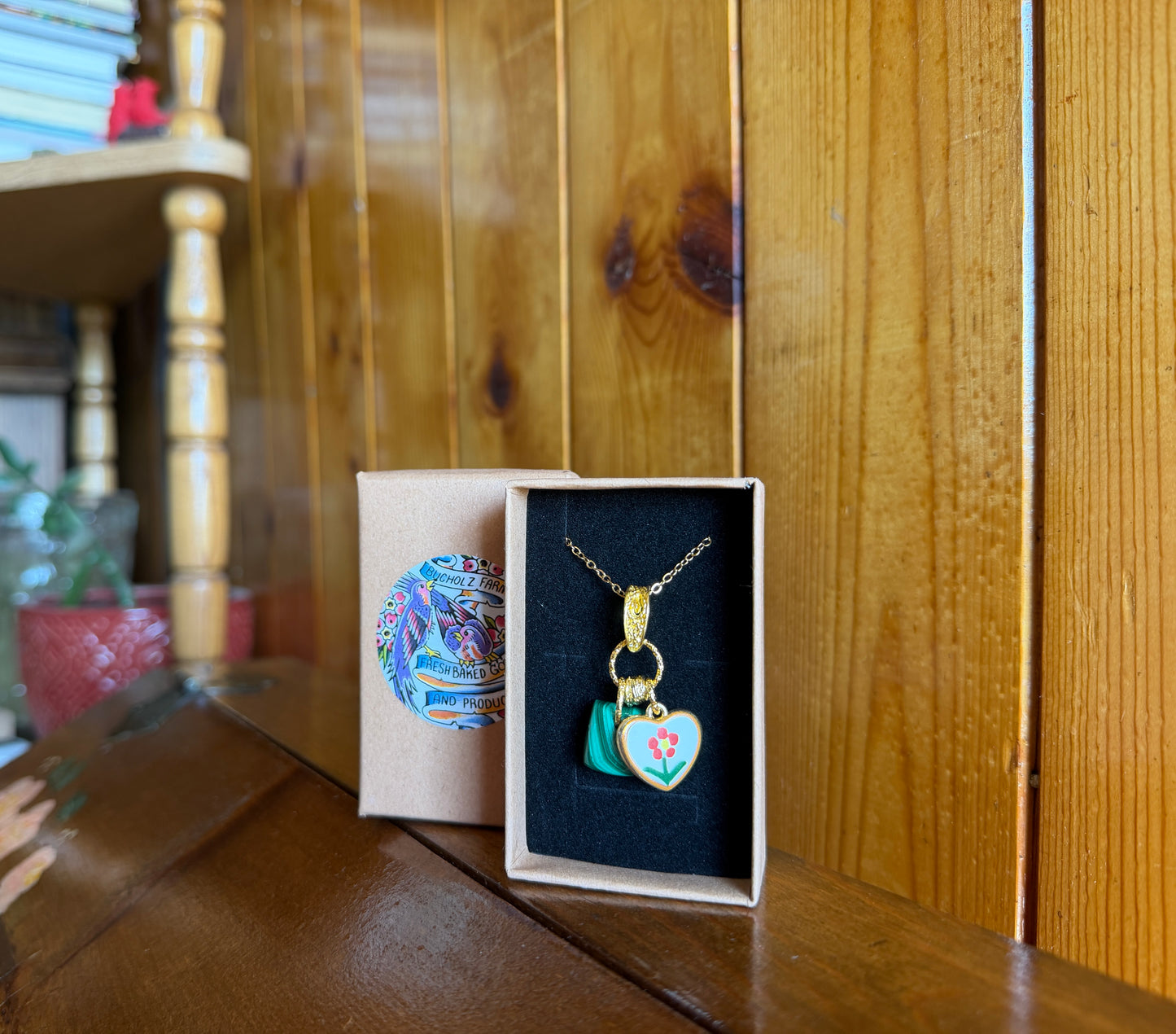 Malachite & Flower Heart Necklace