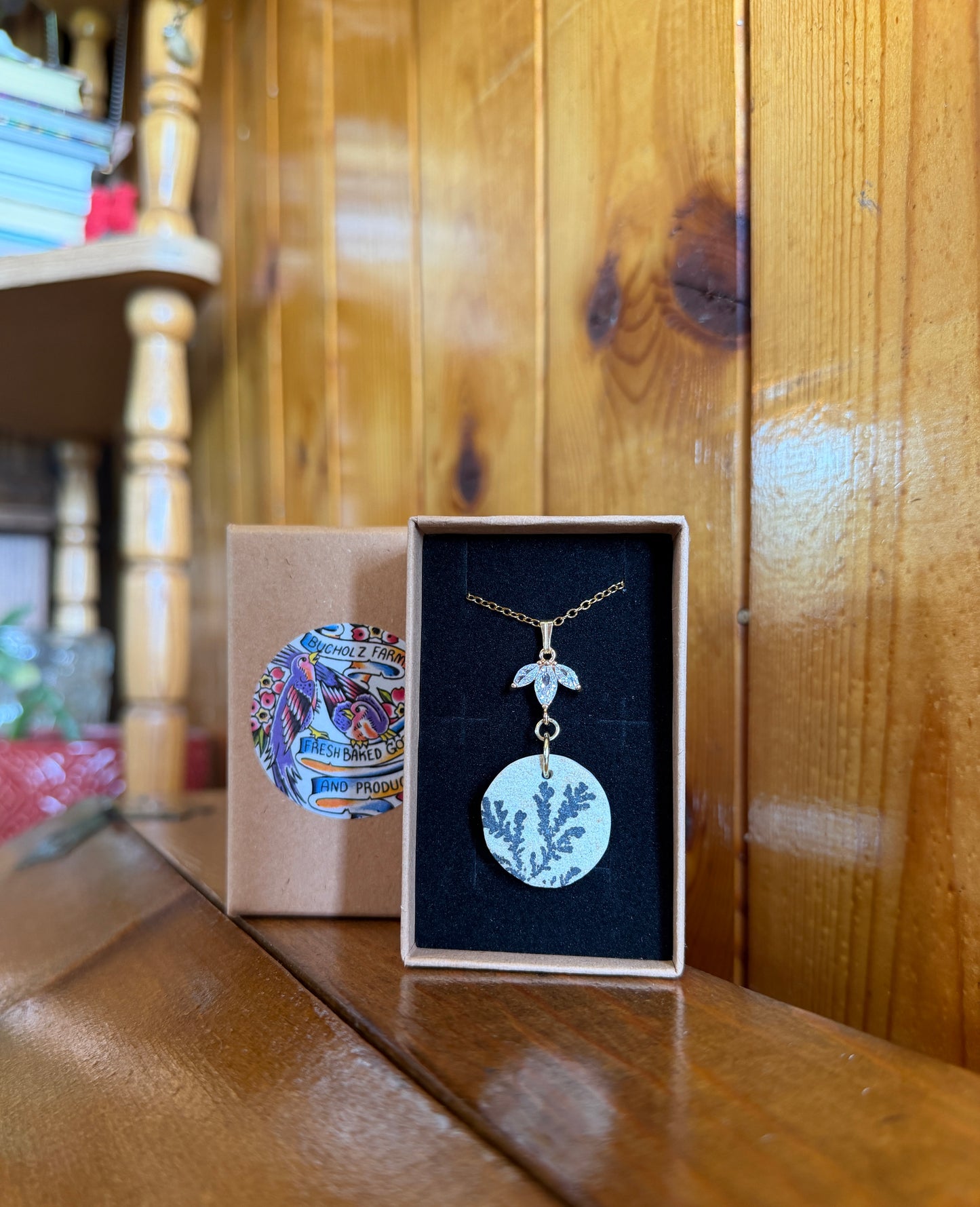 Psilomelane Dendrite & Hanging Lotus Necklace
