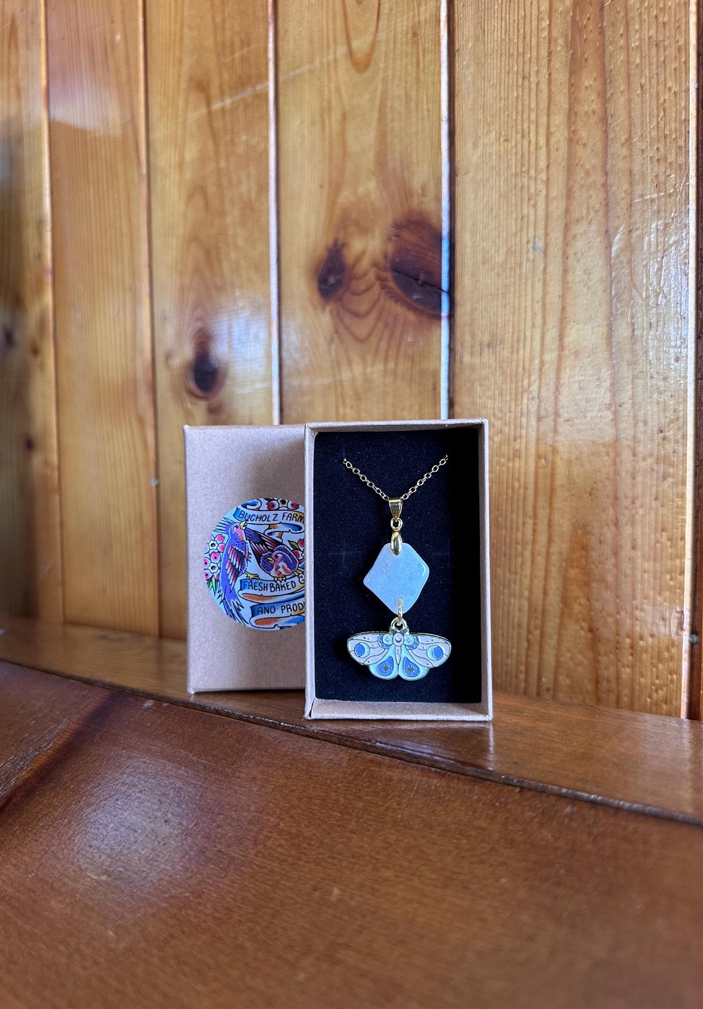 Milky Quartz & Lunar Moth Necklace
