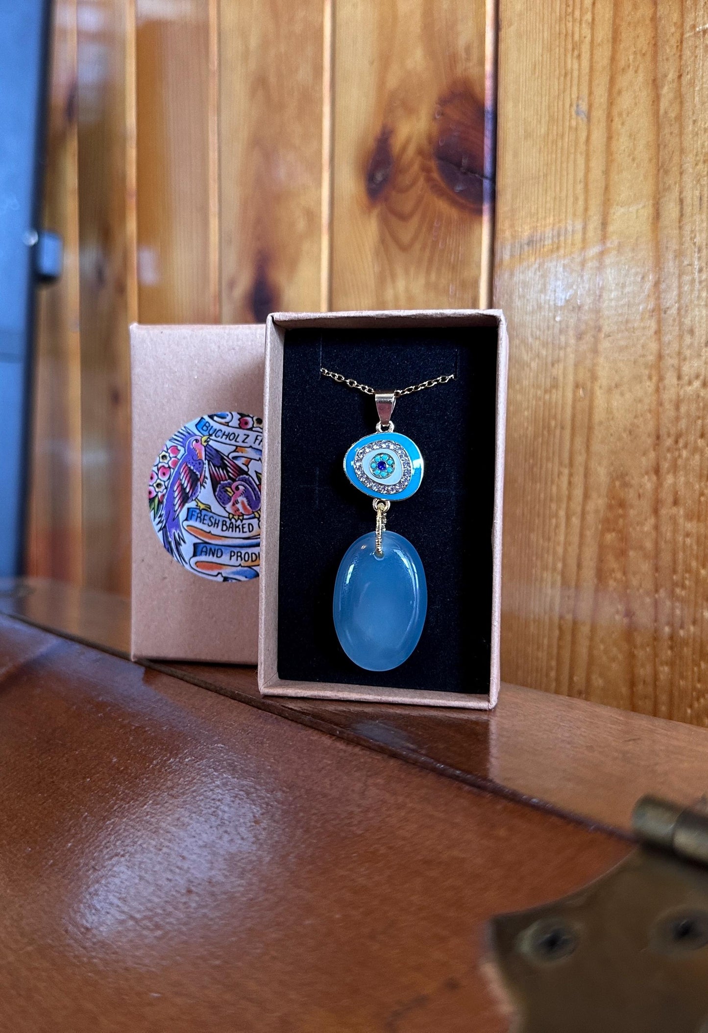 Milky Aquamarine & Evil Eye Necklace