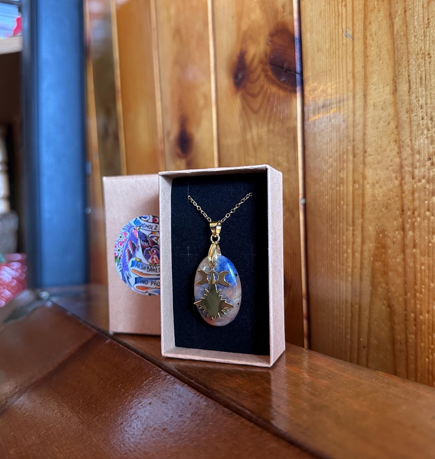Sunset Sodalite & Triple Moon Goddess Necklace