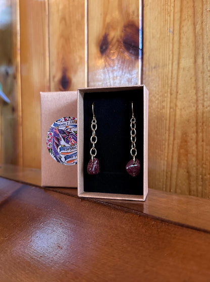 Red Wine Quartz Chained Lightweight Earrings