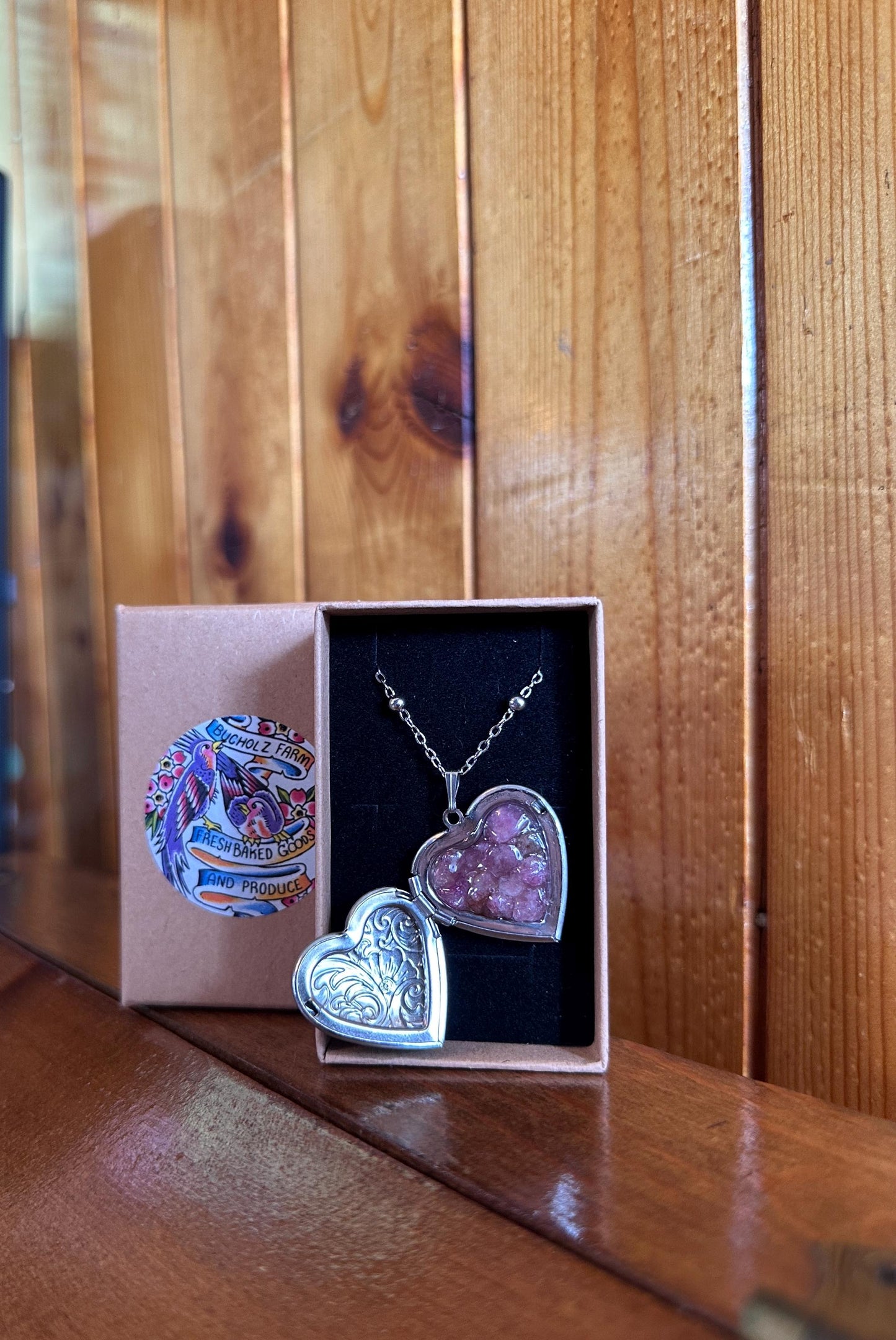 Pink Tourmaline Encased in Floral Heart Locket