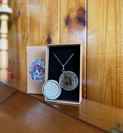 Moldavite & Sage Floral Locket Necklace