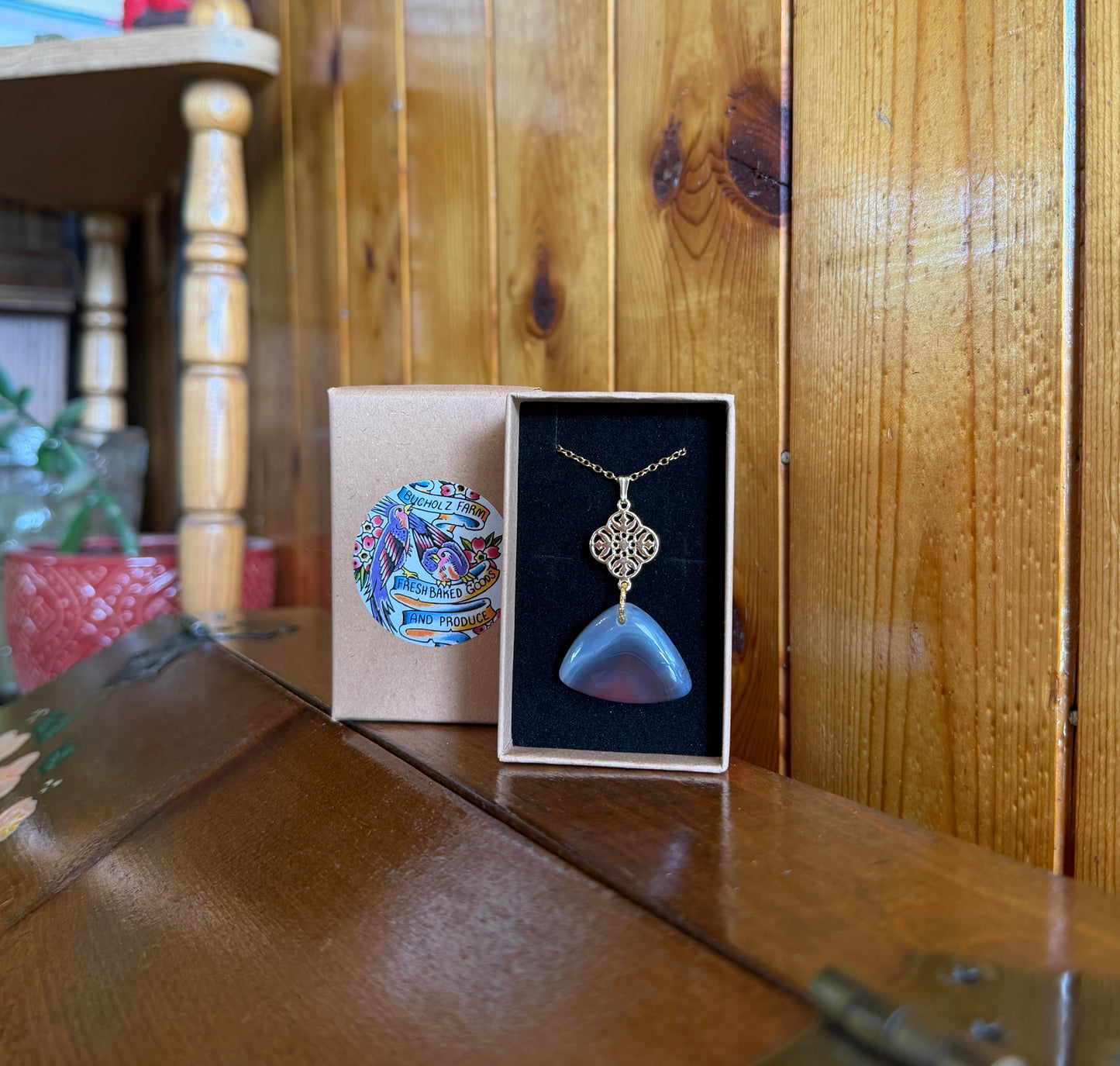 Botswana Agate & Gold Drop Plate Necklace