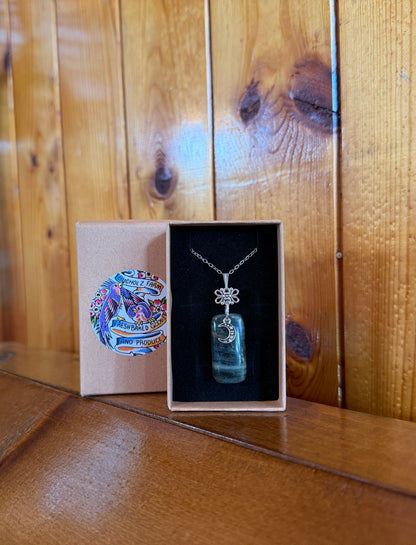 Green Kyanite & Crescent Moon Necklace