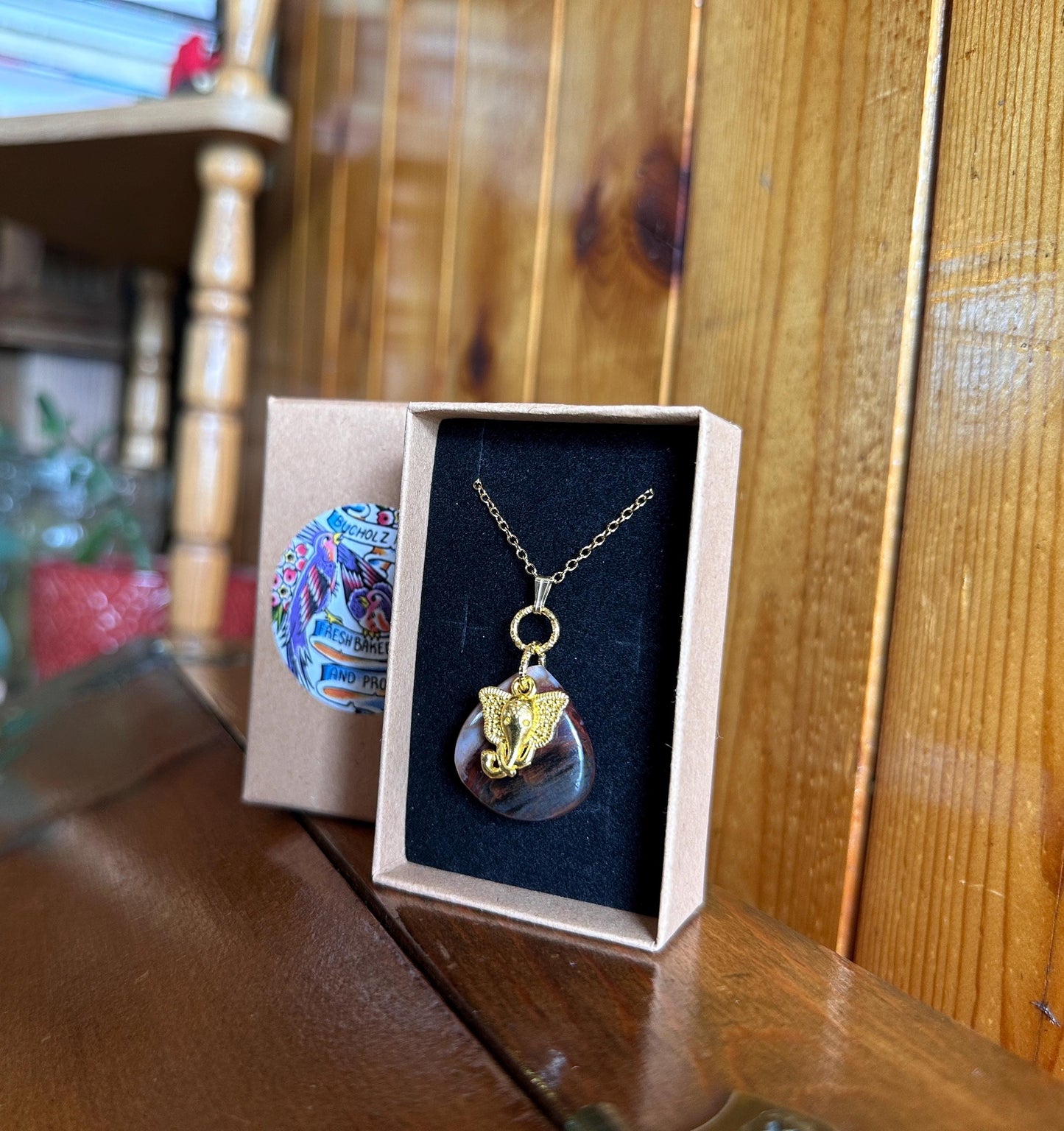 Rainbow Petrified Wood & Elephant - Ancient Wisdom Necklace