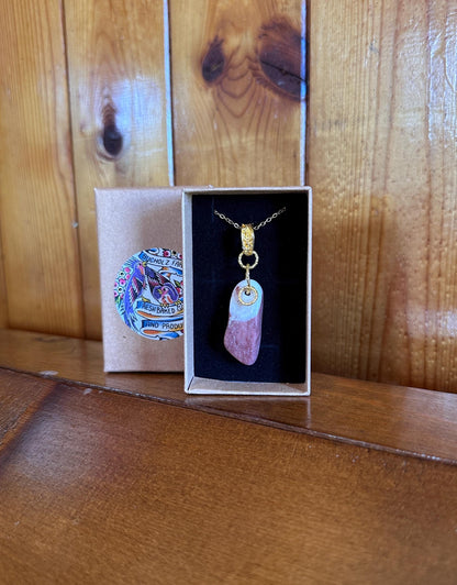 Rhodochrosite Cabochon Golden Loop Necklace