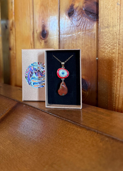 Red Brecciated Jasper & Evil Eye Necklace