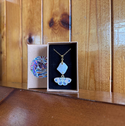 Milky Quartz & Lunar Moth Necklace