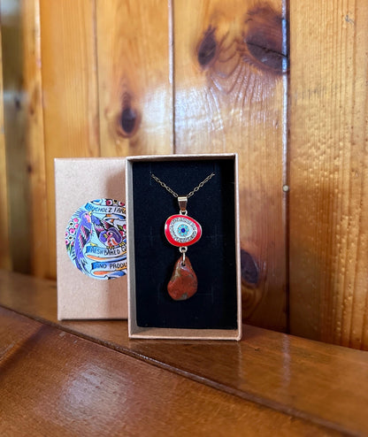 Red Brecciated Jasper & Evil Eye Necklace
