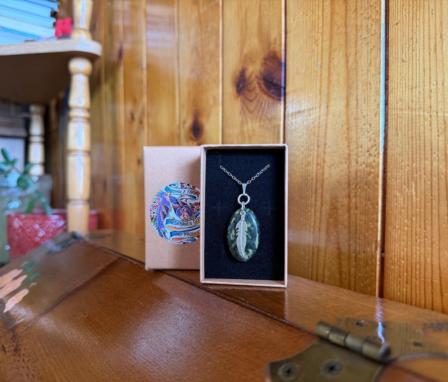 Green Porphyry & Feather Necklace