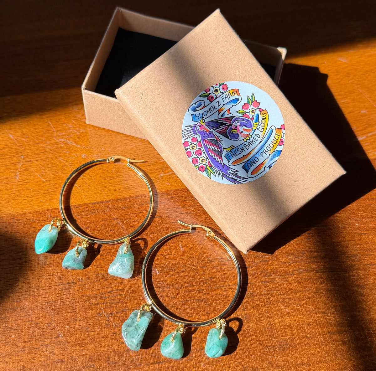 Emerald Gold Hoop Earrings