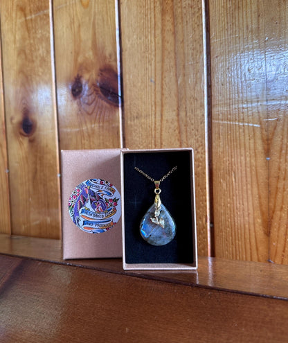 Labradorite & Gold Leaf Vine Necklace