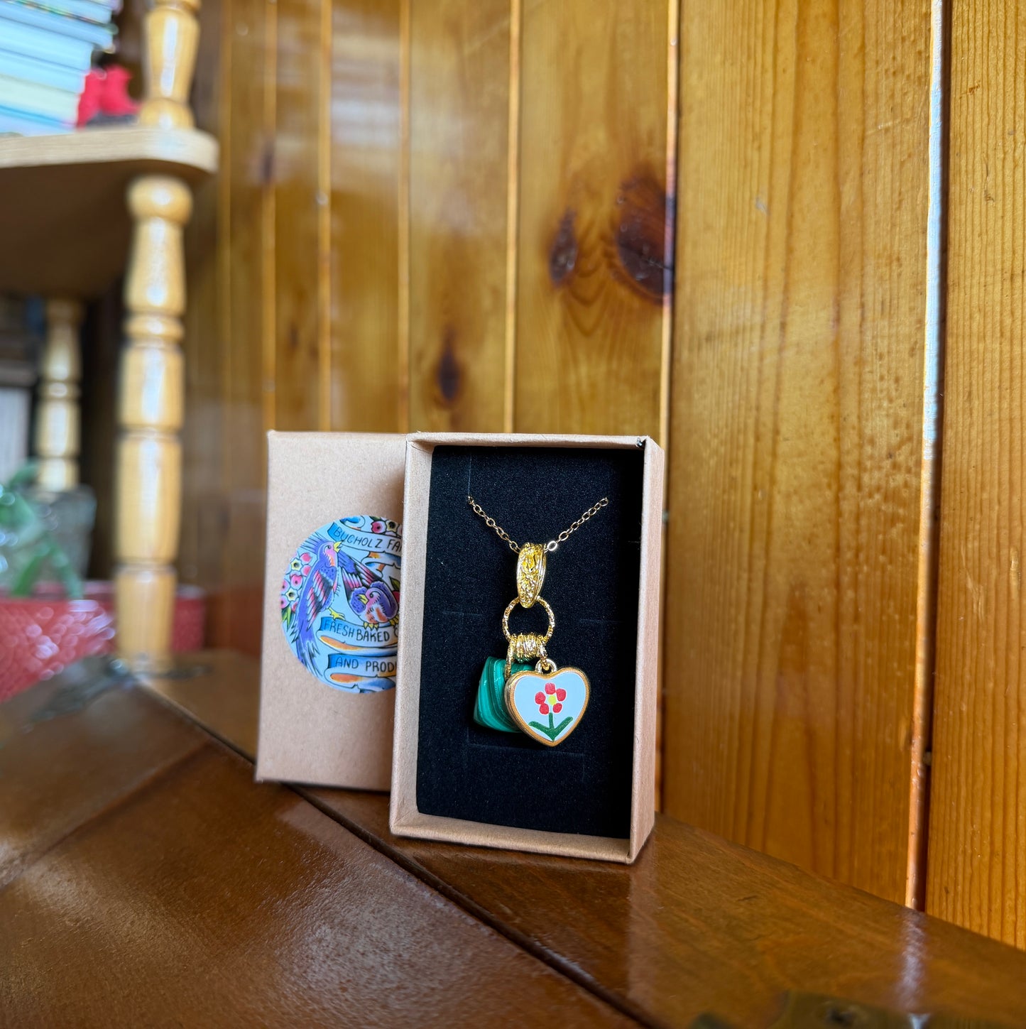 Malachite & Flower Heart Necklace