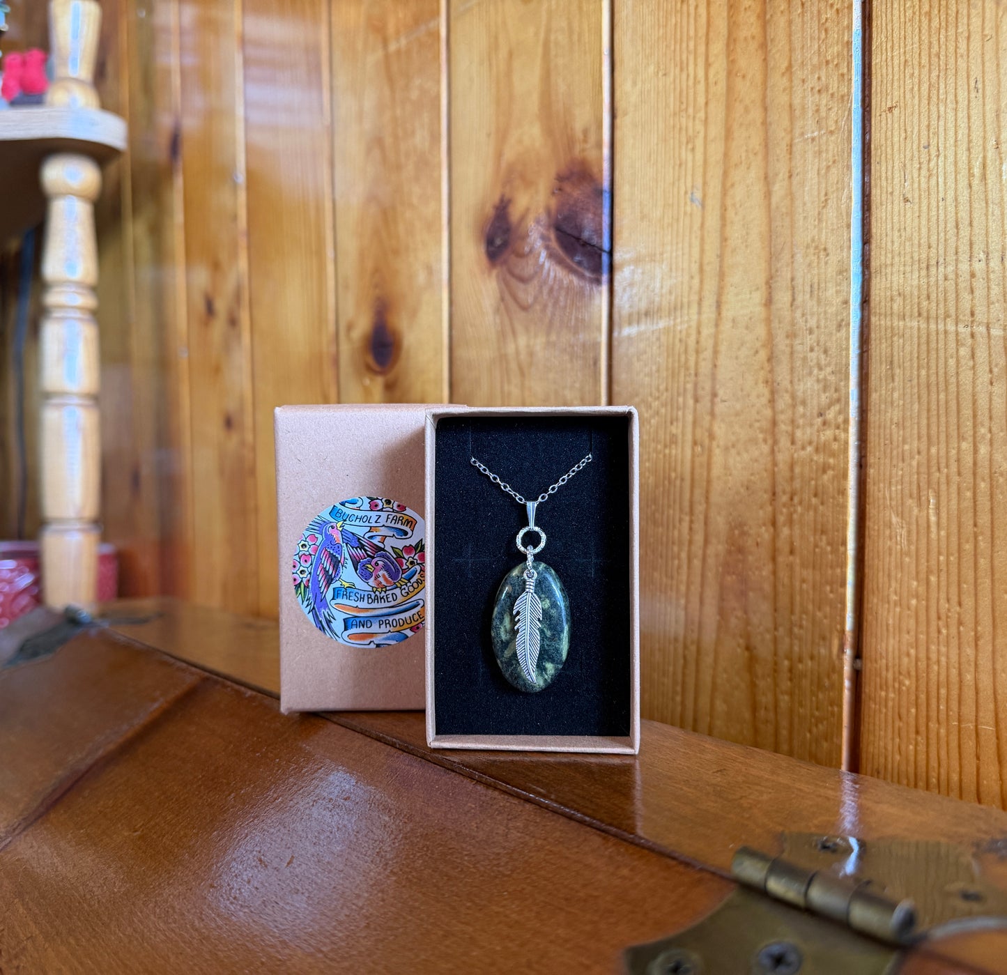 Green Porphyry & Feather Necklace