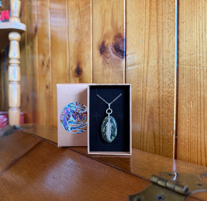 Green Porphyry & Feather Necklace