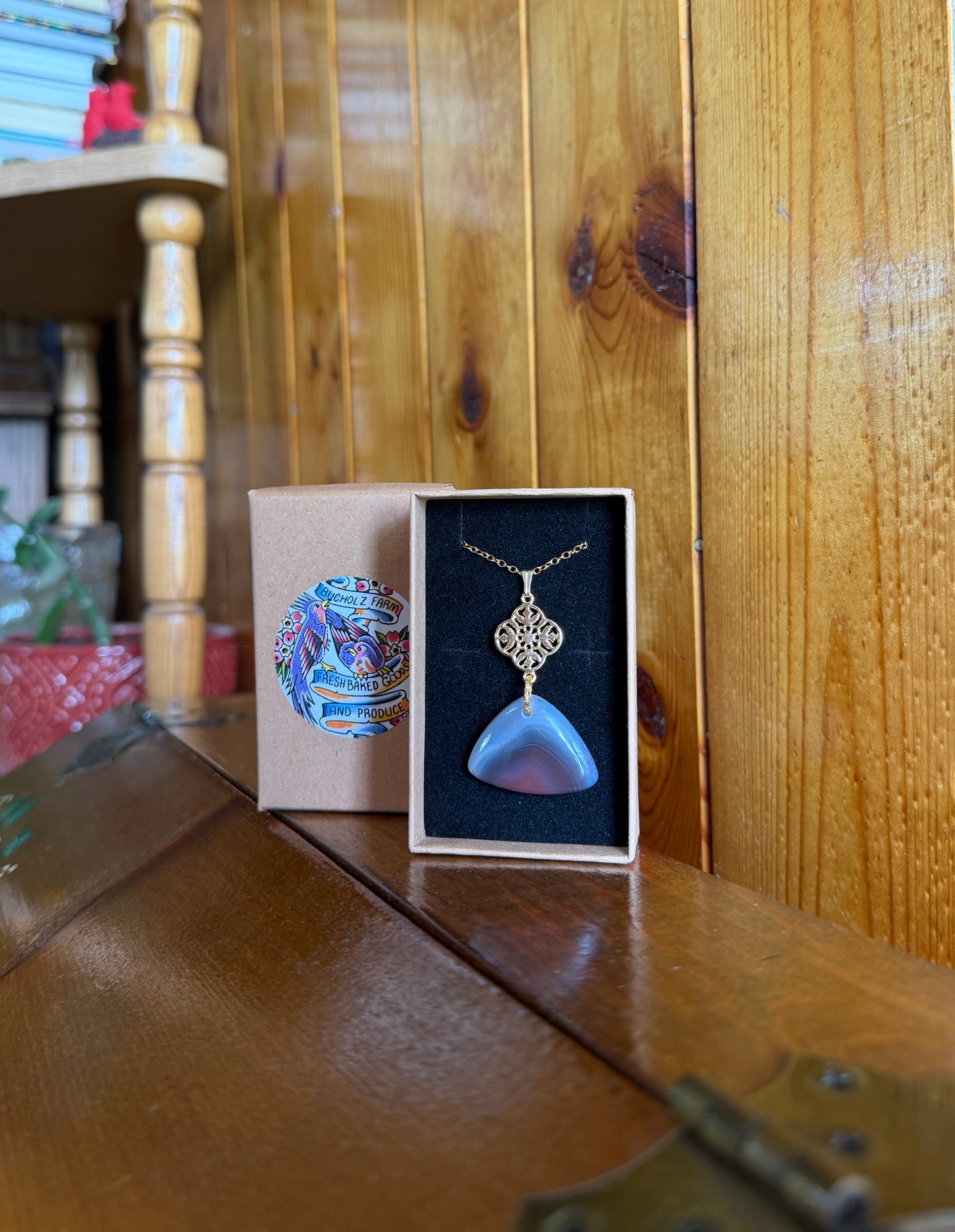 Botswana Agate & Gold Drop Plate Necklace