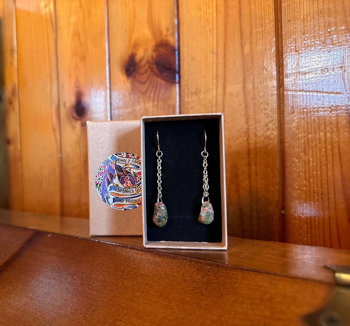 Unakite Gold Chained Earrings