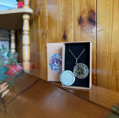 Moldavite & Sage Floral Locket Necklace