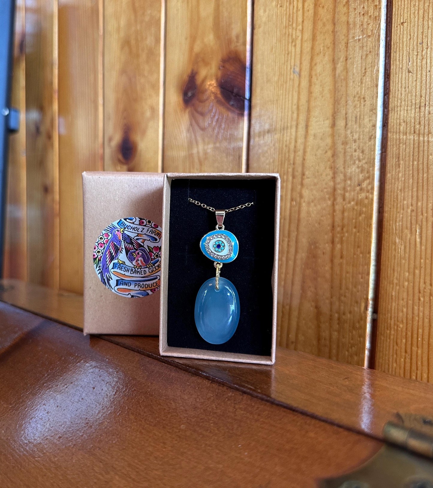 Milky Aquamarine & Evil Eye Necklace