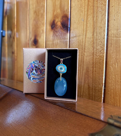 Milky Aquamarine & Evil Eye Necklace