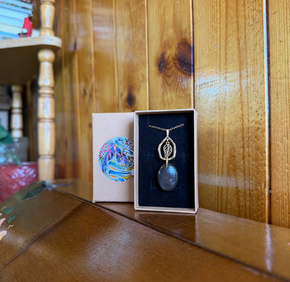 Silver Sheen Obsidian Teardrop Leaf Necklace