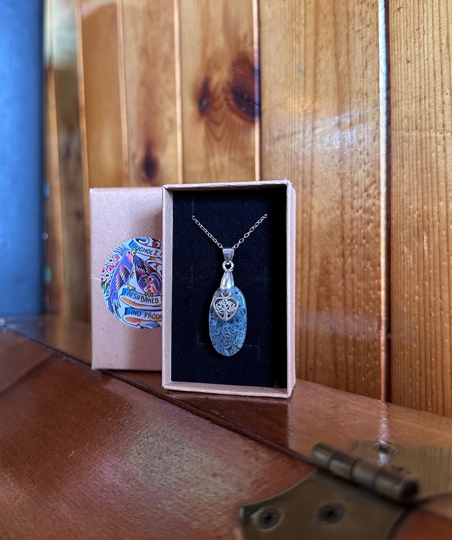 Moss Agate Cabochon & Tree of Life Necklace