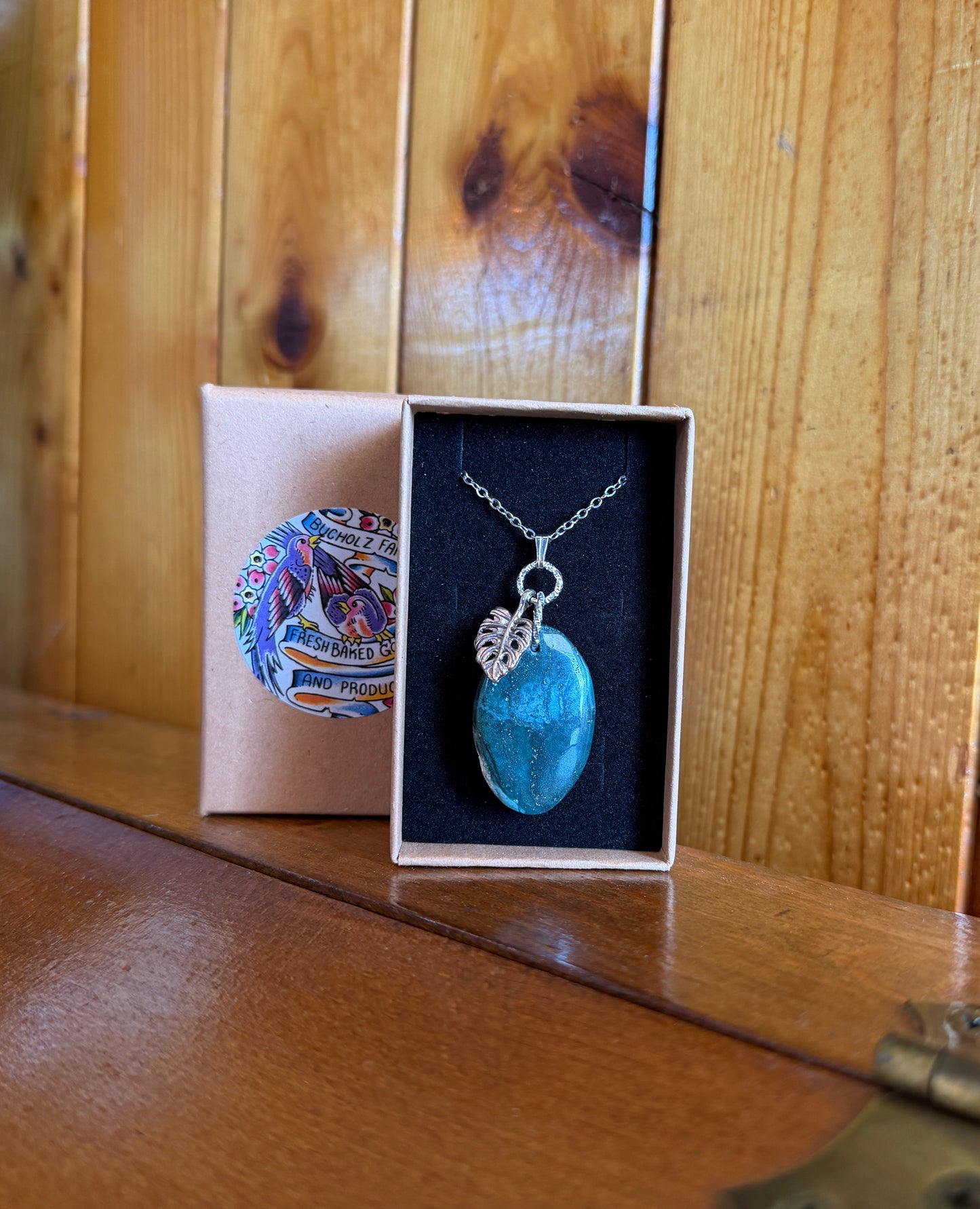 Green Moss Agate & Monstera Leaf Necklace