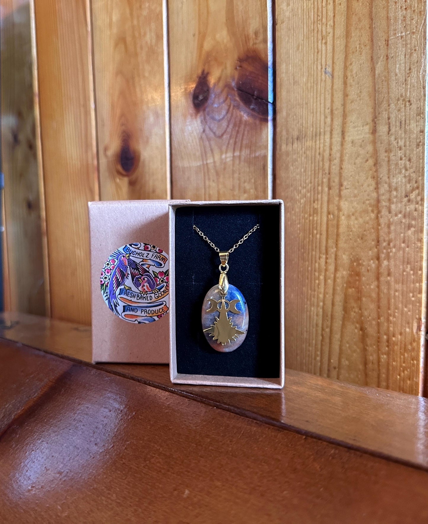 Sunset Sodalite & Triple Moon Goddess Necklace