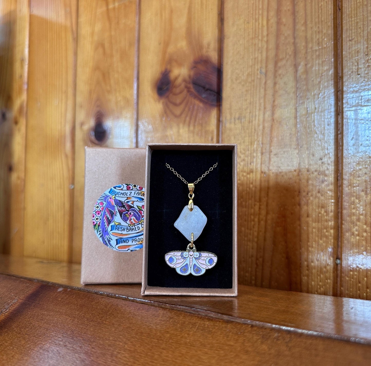 Milky Quartz & Lunar Moth Necklace