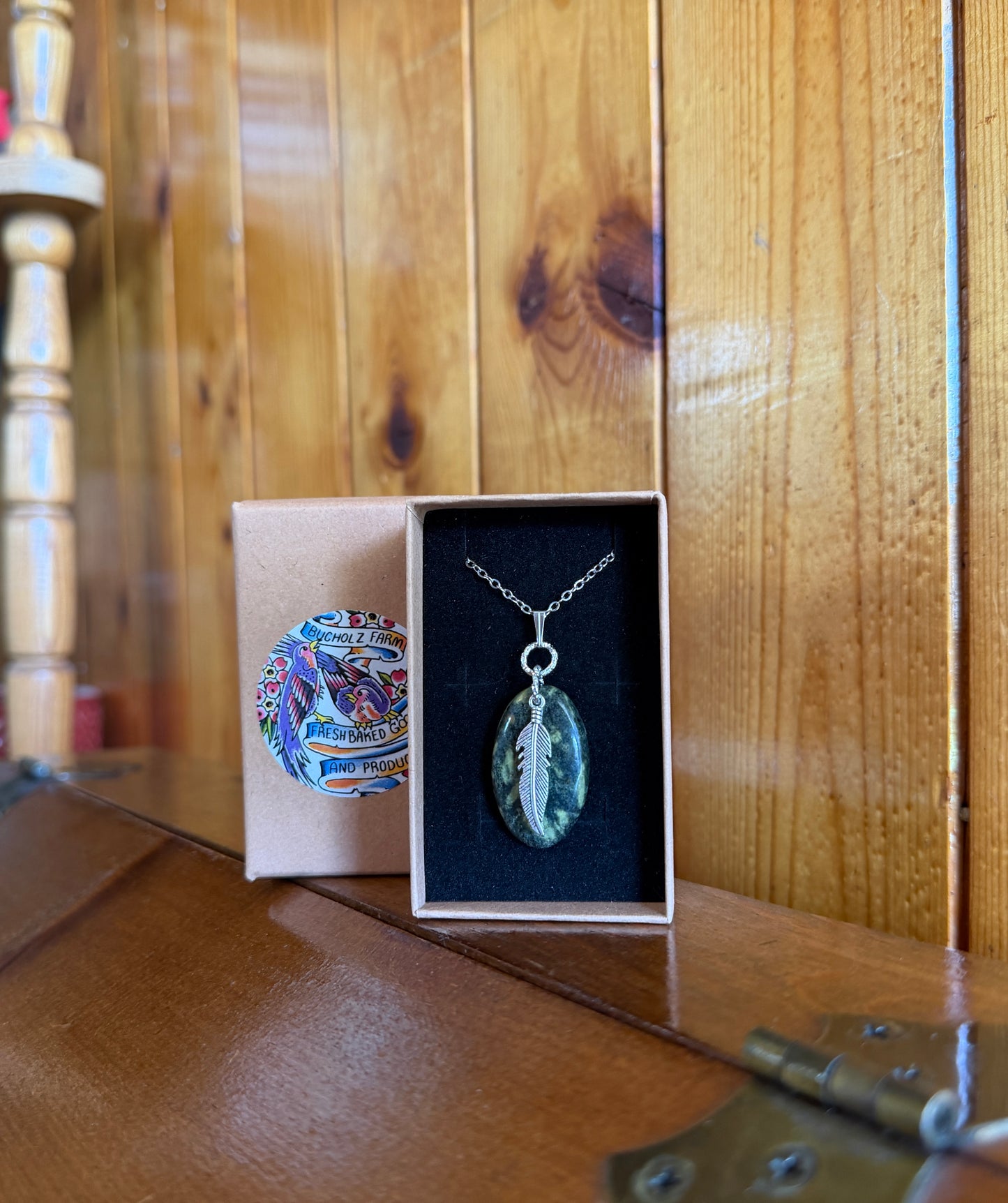 Green Porphyry & Feather Necklace