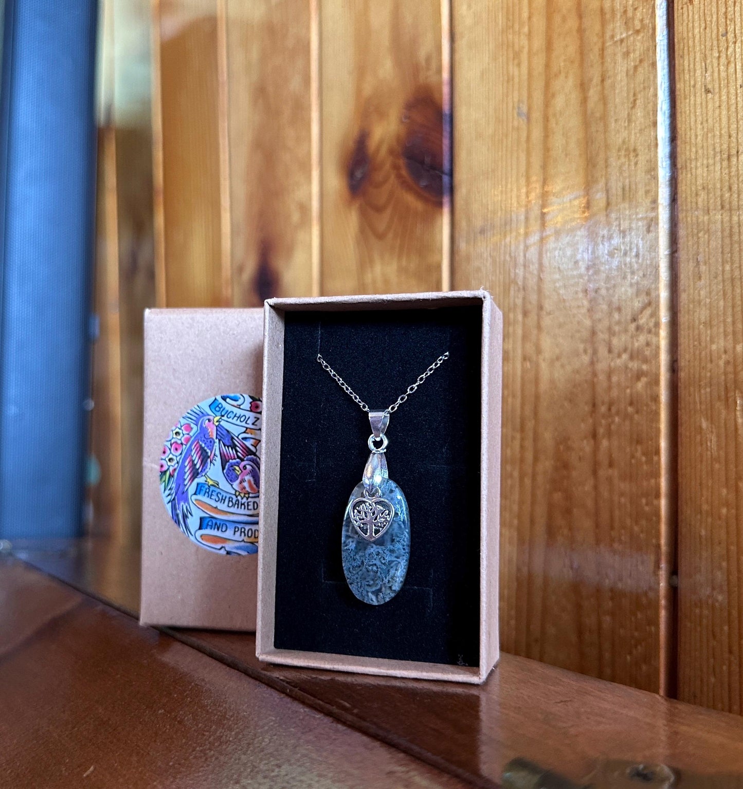 Moss Agate Cabochon & Tree of Life Necklace
