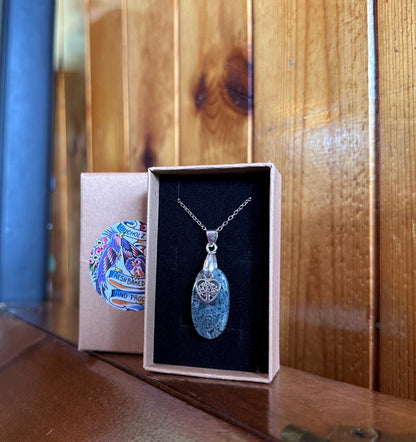 Moss Agate Cabochon & Tree of Life Necklace