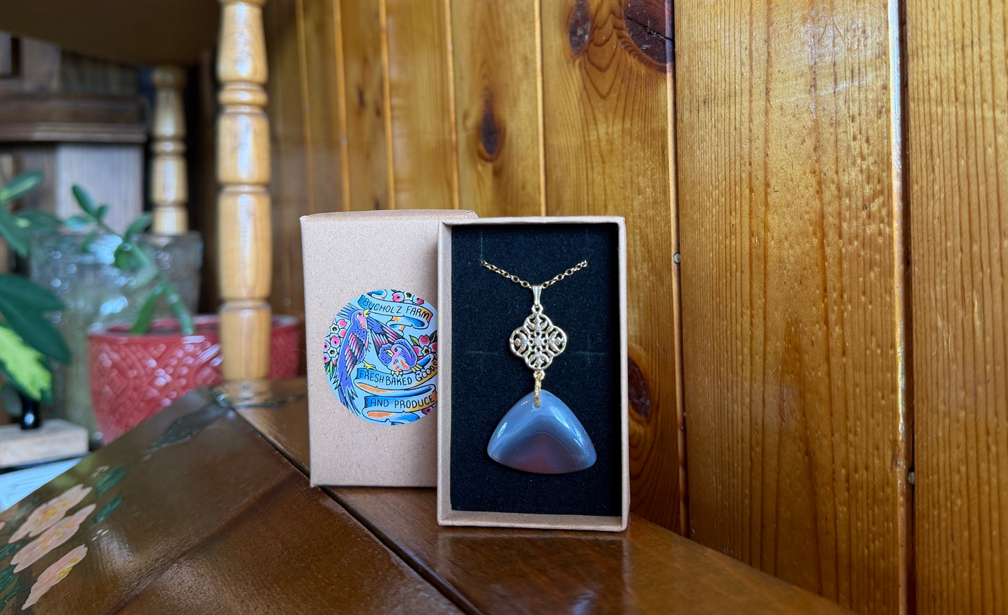 Botswana Agate & Gold Drop Plate Necklace