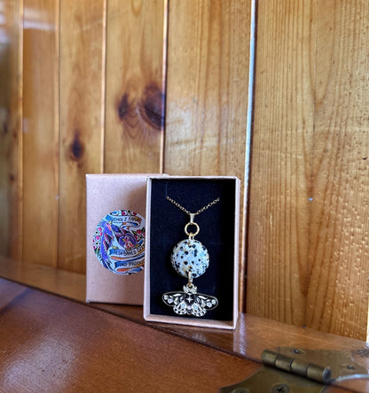 Dalmatian Jasper & Floral Moth Necklace