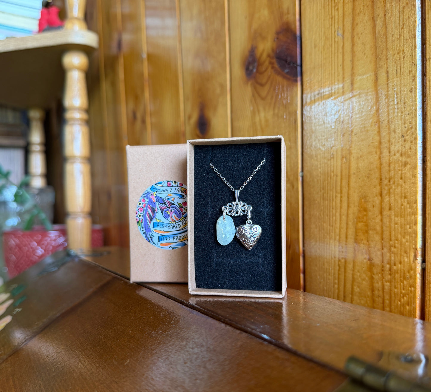 Prehnite & Floral Photo Locket Necklace