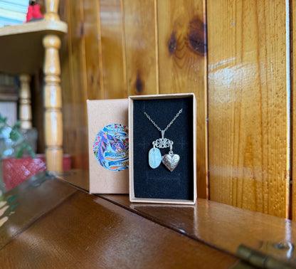 Prehnite & Floral Photo Locket Necklace