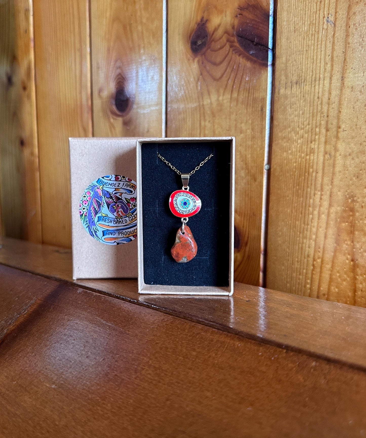 Red Brecciated Jasper & Evil Eye Necklace