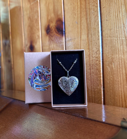 Pink Tourmaline Encased in Floral Heart Locket