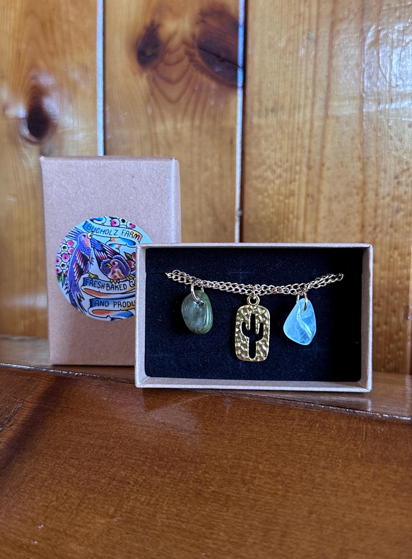 Nephrite Jade, Moonstone & Cactus Bracelet
