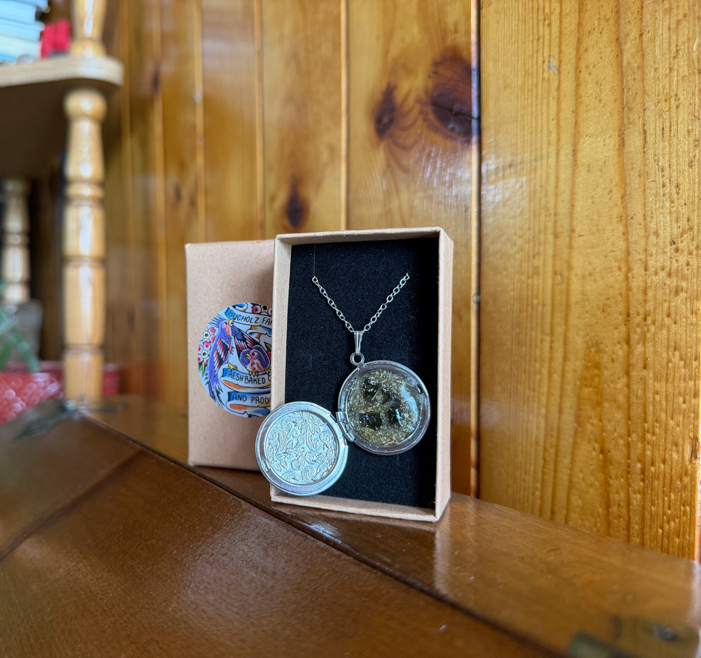 Moldavite & Sage Floral Locket Necklace