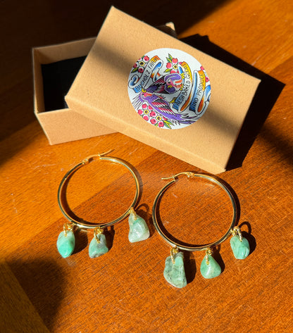 Emerald Gold Hoop Earrings