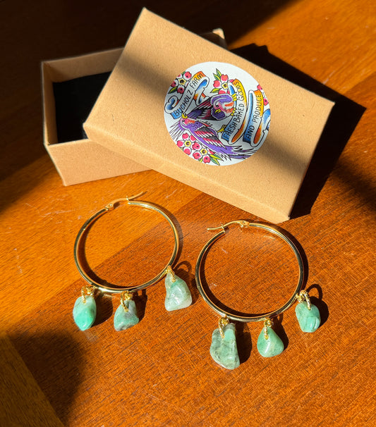 Emerald Gold Hoop Earrings